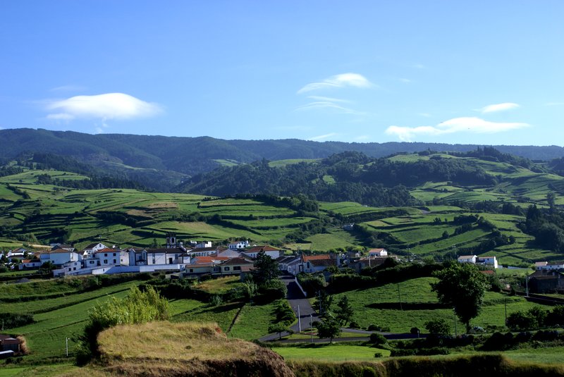 Village and coastline view in the Nordeste municipality, São Miguel