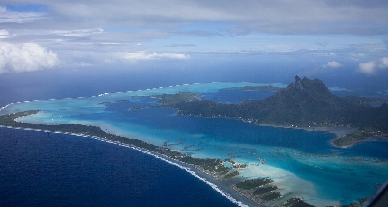 Bora Bora lagoon aerial view