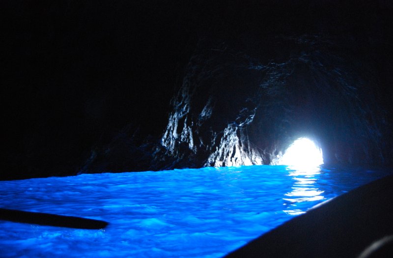 The luminous blue interior of the Blue Grotto sea cave, Capri