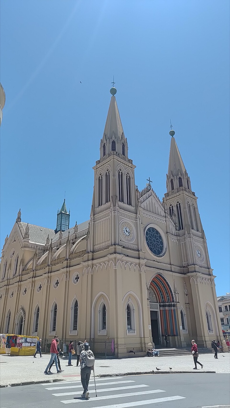 Neo-Gothic towers of the Catedral Metropolitana de Curitiba on Praça Tiradentes