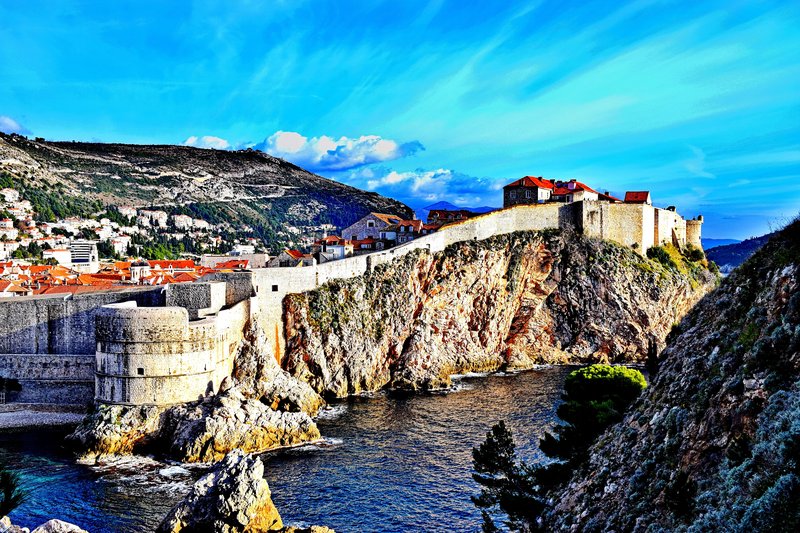Dubrovnik city walls and terracotta roofscape