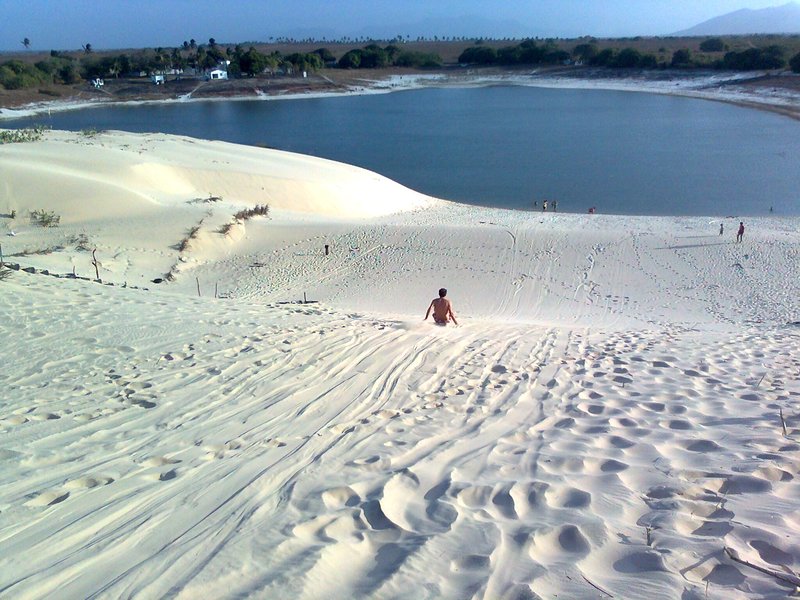 Lagoa do Catu freshwater lagoon near Cumbuco with clear turquoise water