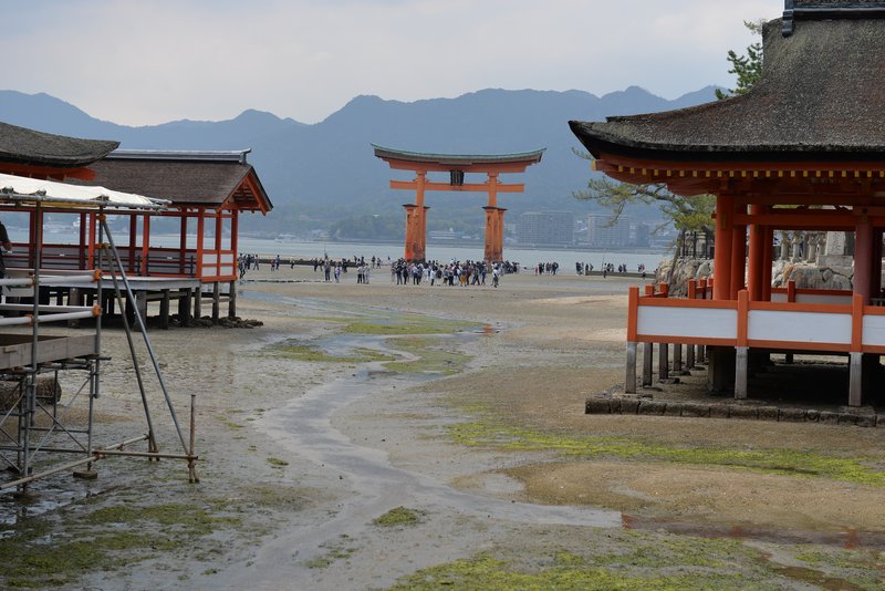 Itsukushima Shrine Otorii gate at low tide