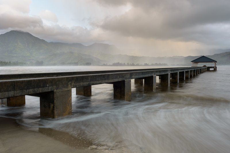 Hanalei Pier and bay crescent, Kauai