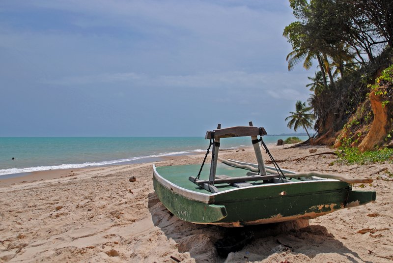 Jangada boat on the beach at Praia do Carro Quebrado, Alagoas