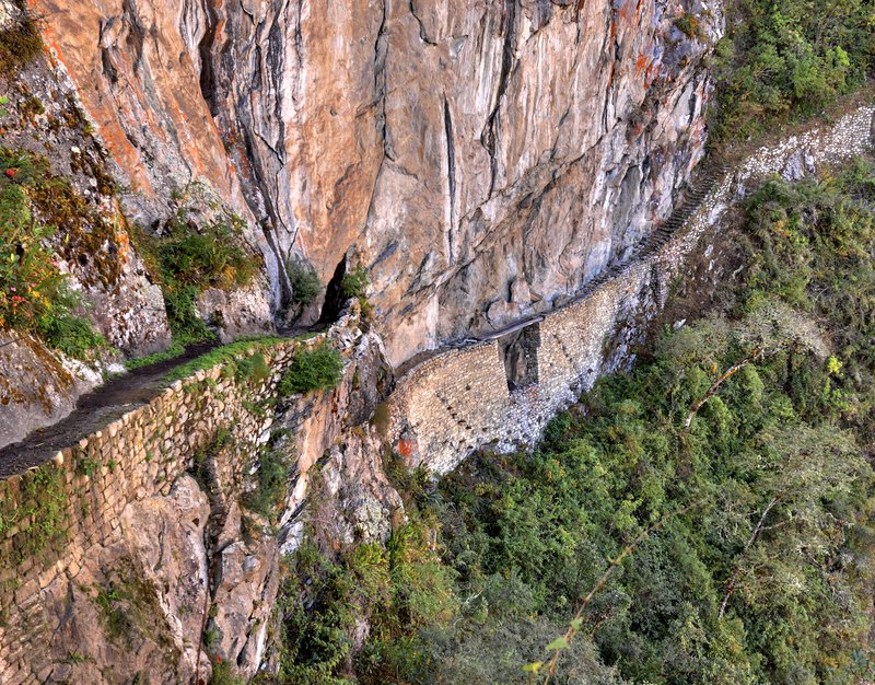 Inca Bridge on the cliff ledge, Machu Picchu