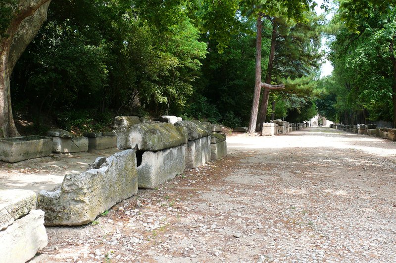 Les Alyscamps ancient necropolis avenue of sarcophagi Arles