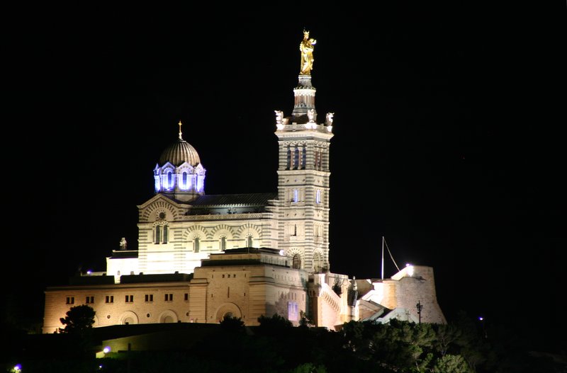Basilica of Notre-Dame de la Garde rising above Marseille on its hill