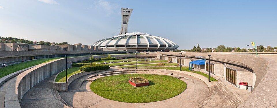 Montreal Olympic Tower inclined tower and stadium exterior