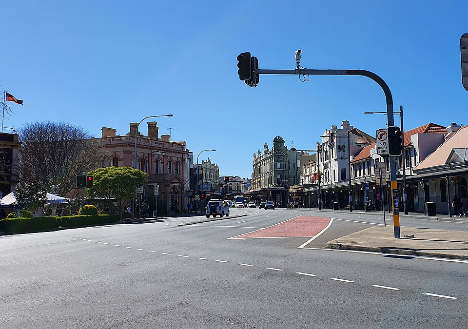 King Street shopfronts and street life in Newtown