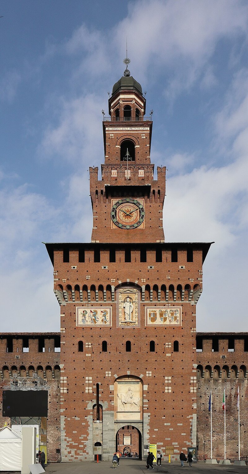Sforza Castle main entrance and tower in Milan