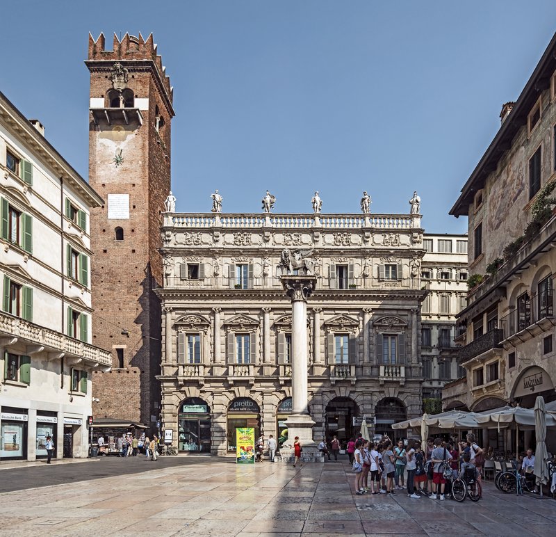 Palazzo Maffei Baroque facade on Piazza delle Erbe, Verona