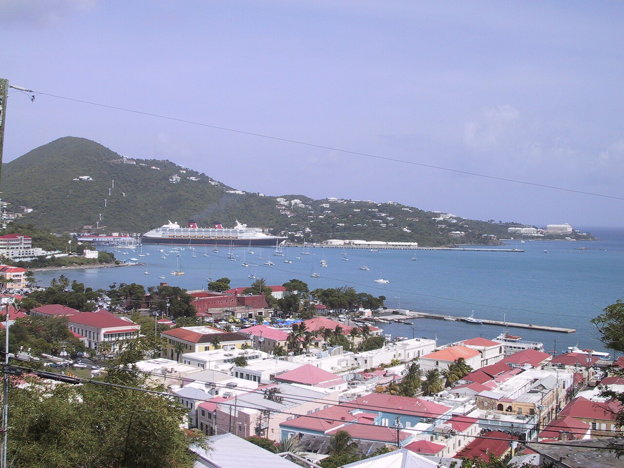Charlotte Amalie harbor and hillside from above, St. Thomas USVI