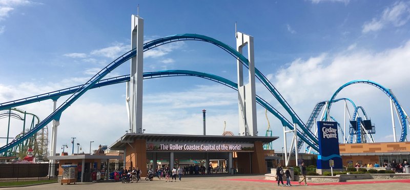 Cedar Point main entrance sign reading 