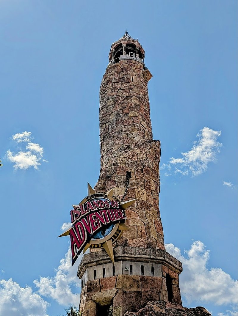 Pharos Lighthouse and sign at the Port of Entry, Universal Islands of Adventure, Orlando