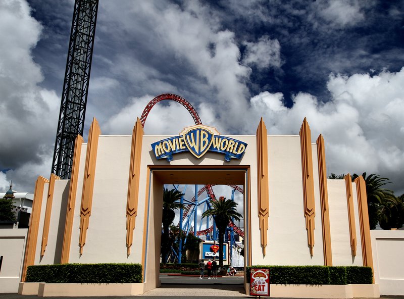 Grand entrance plaza of Warner Bros. Movie World on the Gold Coast