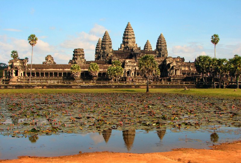 Angkor Wat's lotus-bud towers rising above its moat