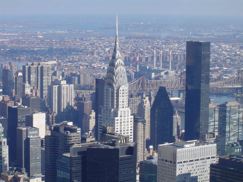 The Chrysler Building's Art Deco spire amid the Manhattan skyline