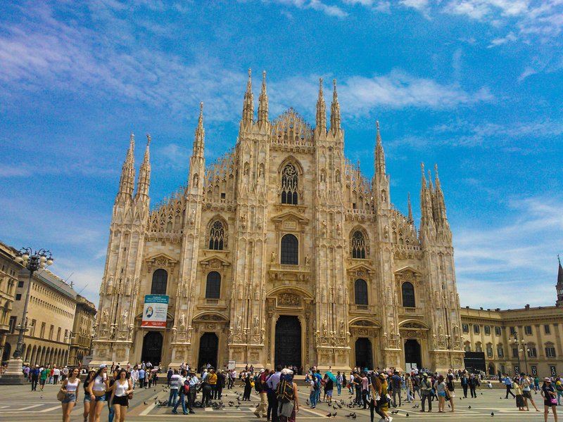 Milan Cathedral's Gothic facade and spires