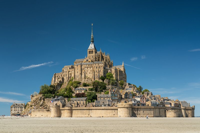 Mont Saint-Michel tidal island with its Gothic abbey rising above the ramparts