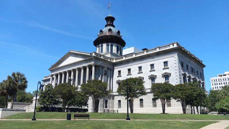 The Greek Revival dome and portico of the South Carolina State House in Columbia