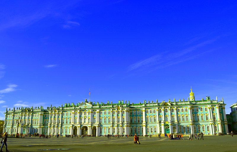 The Winter Palace facade on the Neva, St. Petersburg