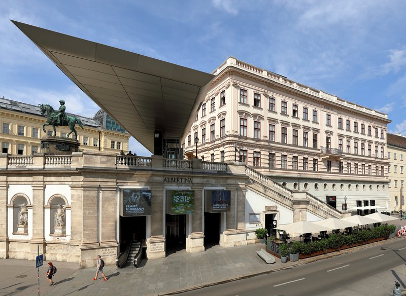 Exterior of the Albertina museum in Vienna with the Soravia Wing canopy