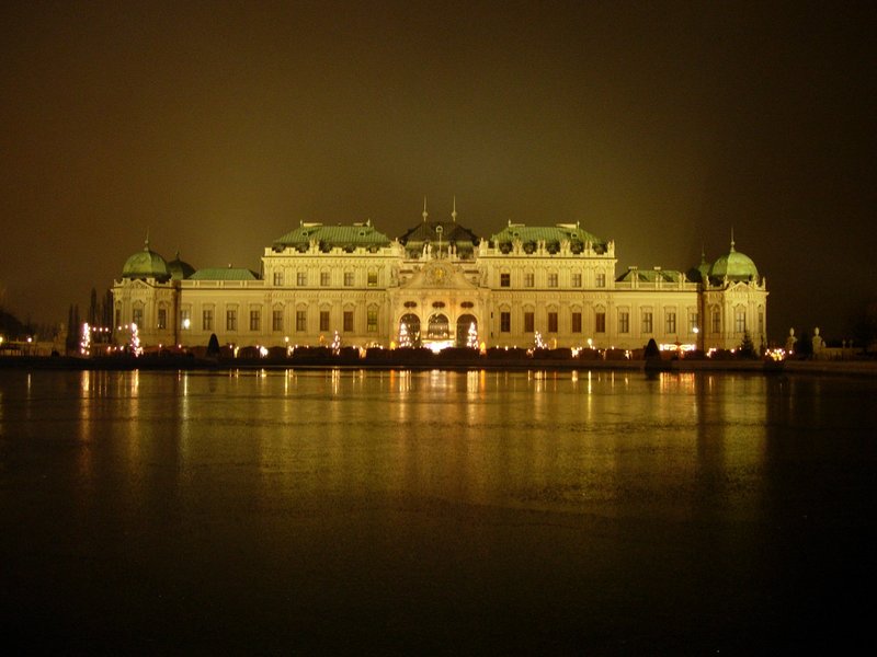 Upper Belvedere palace exterior in Vienna with reflecting pool