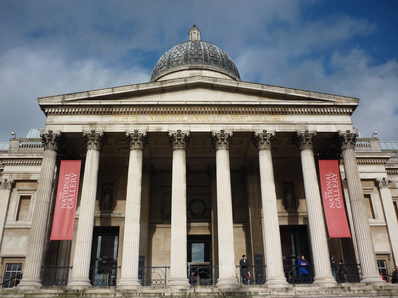 National Gallery facade on Trafalgar Square, London