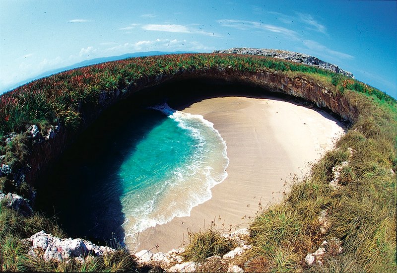 Aerial view of the Hidden Beach crater at the Marietas Islands