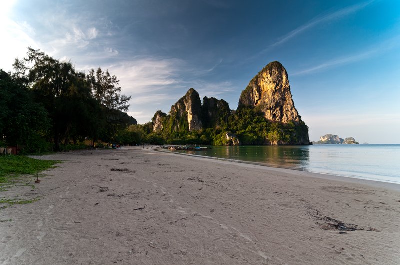 Railay Beach limestone cliffs and sandy shore, Krabi