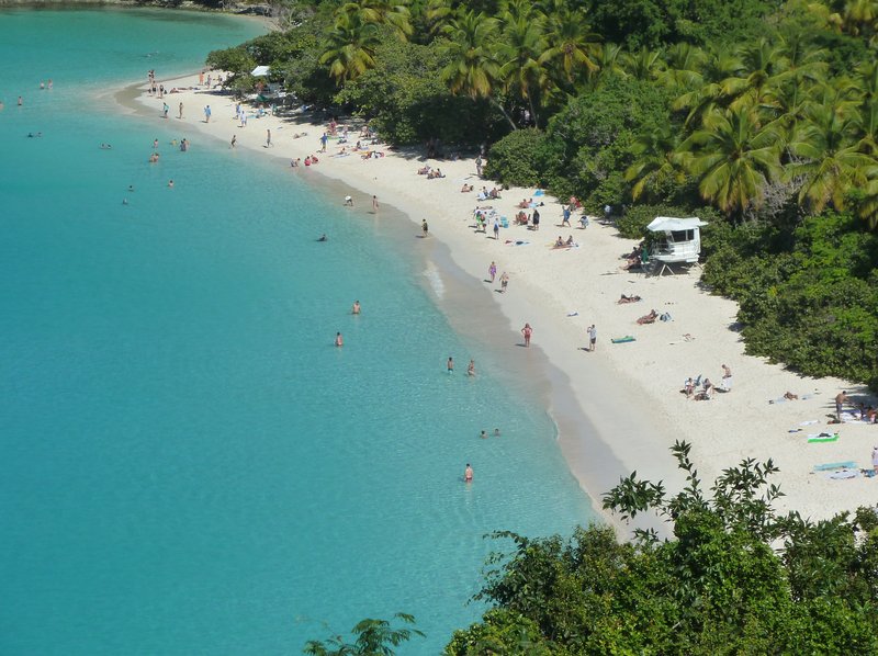 Trunk Bay's crescent shoreline seen from the overlook, St. John