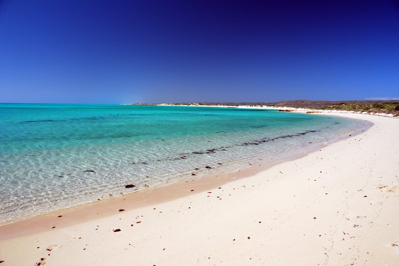 Clear turquoise shallows and white sand at Turquoise Bay on the Ningaloo Coast