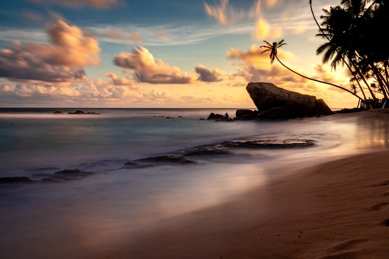 Wijaya Beach at Unawatuna, palm-backed shore, Sri Lanka