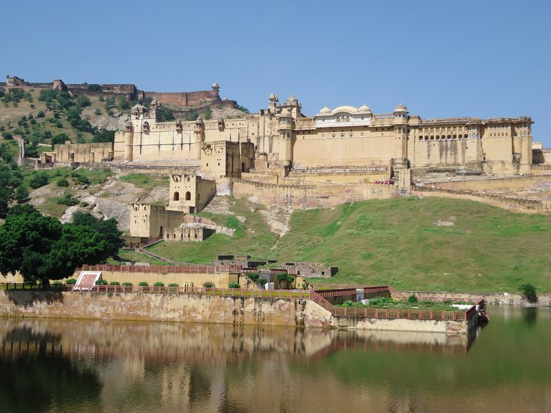 Amber Fort on the hillside above Maota Lake, Jaipur, India