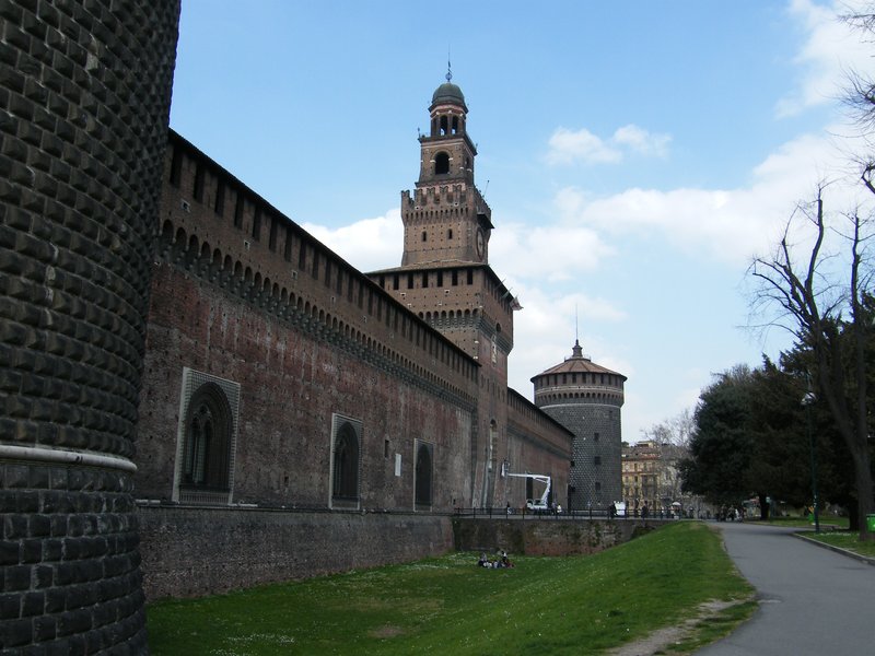 Castello Sforzesco's brick facade in Milan