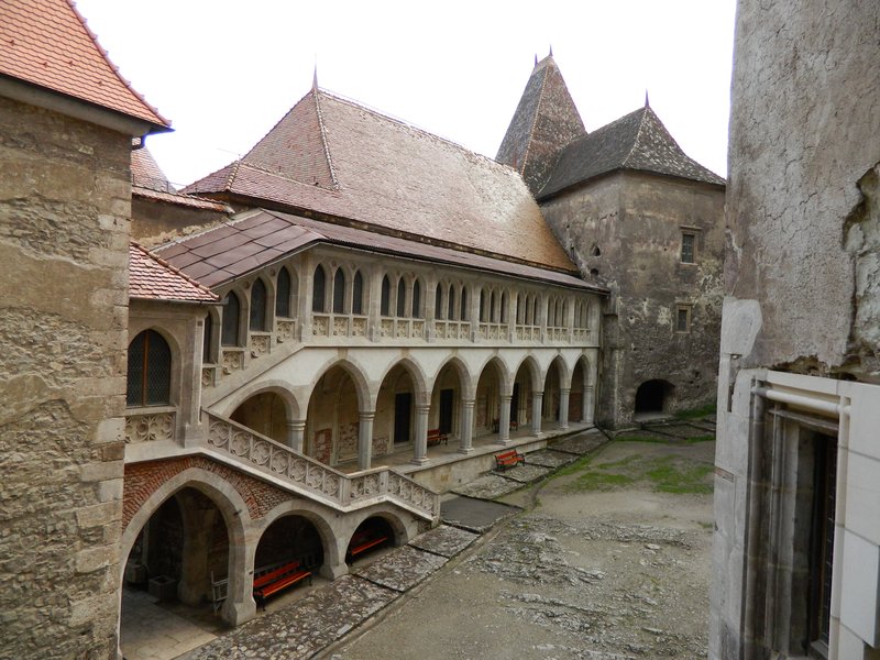 Corvin Castle and its timber bridge over the ravine in Hunedoara