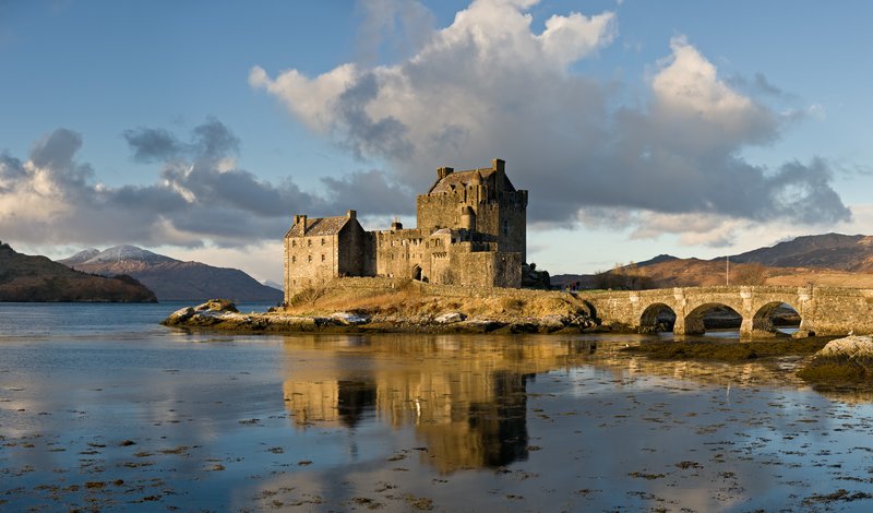 Eilean Donan Castle on its tidal island, reached by a stone footbridge