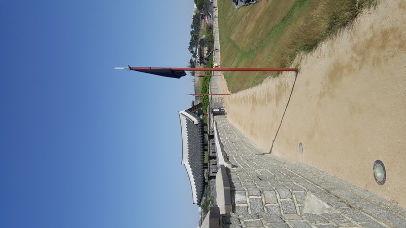 Stone walls of Hwaseong Fortress encircling Suwon