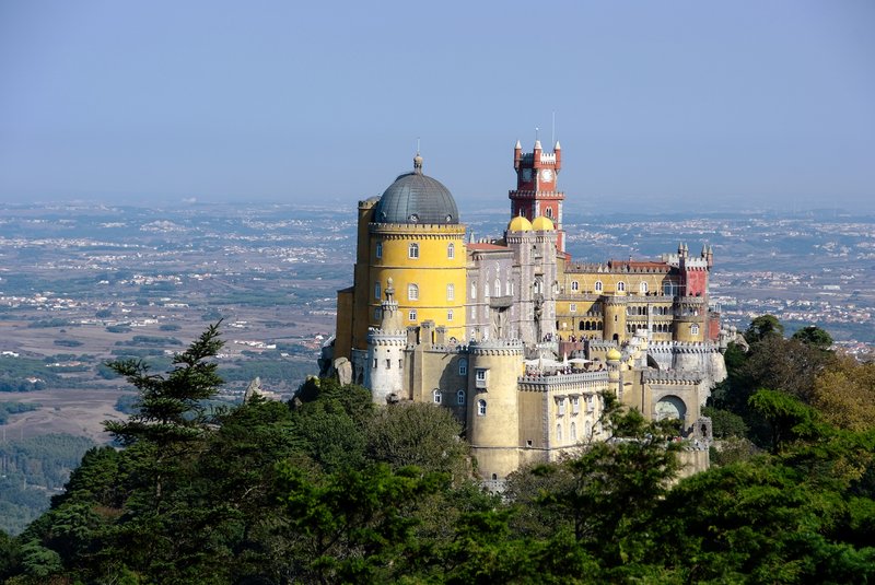 Pena Palace colourful towers above the Sintra hillside