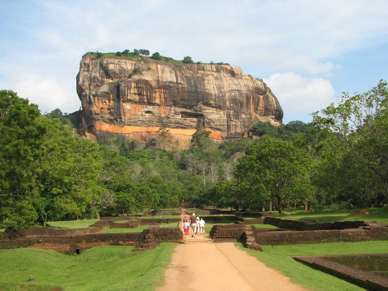 Sigiriya rock column rising from the surrounding jungle