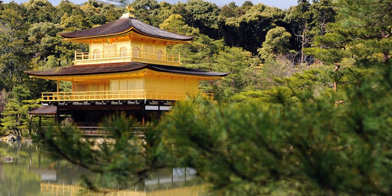 Kinkaku-ji, the gold-leafed pavilion mirrored in Kyōko-chi pond, Kyoto