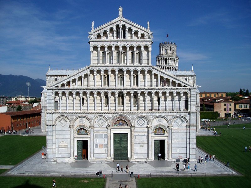 Pisa Cathedral's Romanesque marble facade in the Piazza dei Miracoli
