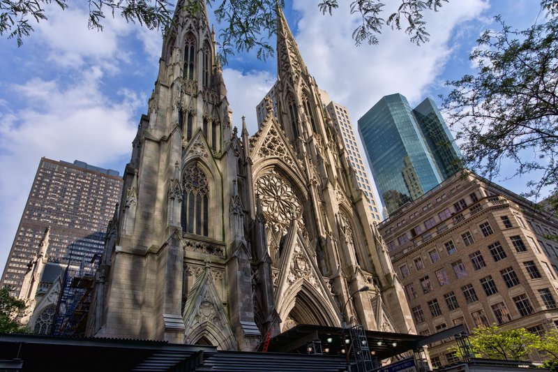 Gothic Revival facade of St. Patrick's Cathedral on Fifth Avenue, New York