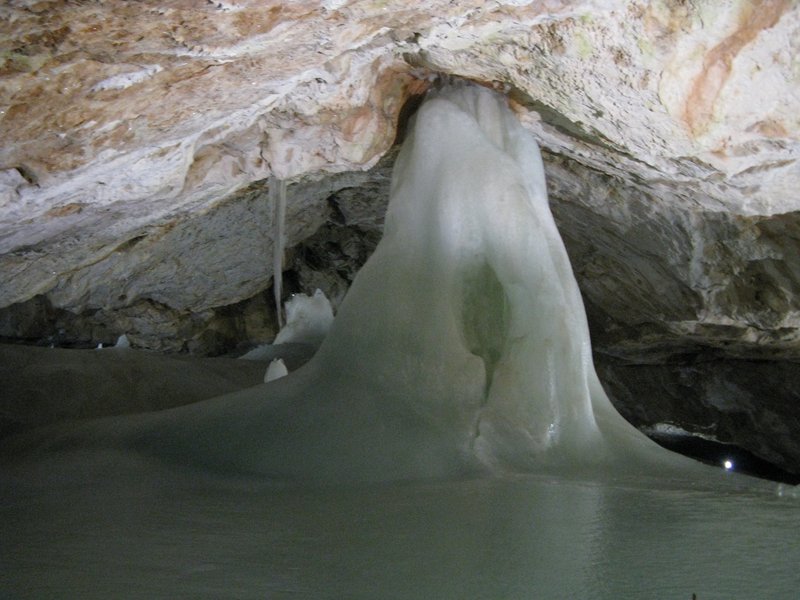 Ice formation and floor ice inside Dobšiná Ice Cave in Slovakia