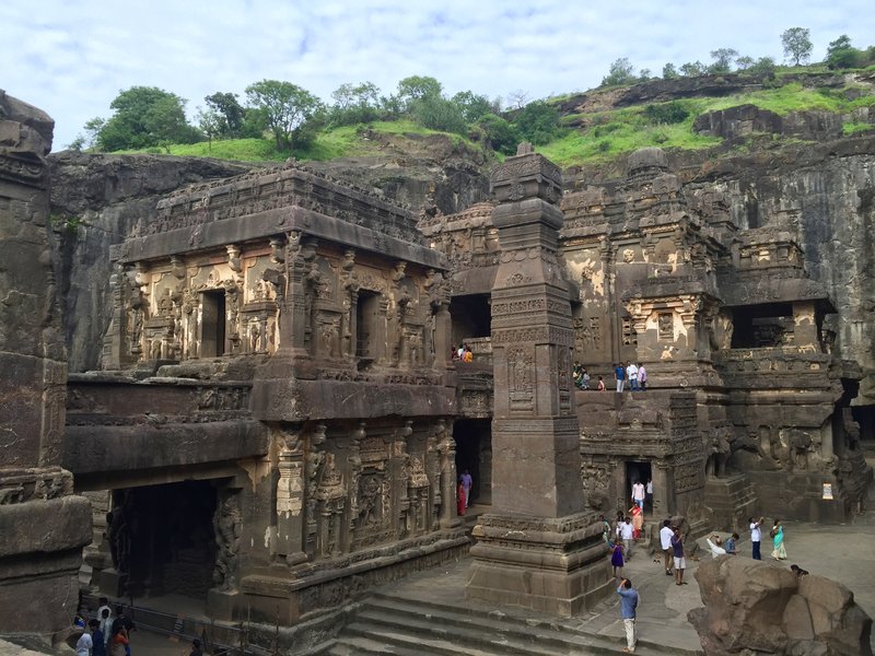 The monolithic Kailasa temple carved from the cliff face at Ellora Caves