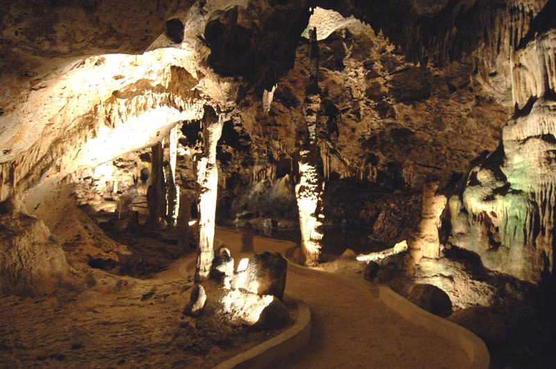 Stalactites and stalagmites inside Hato Caves, Curaçao