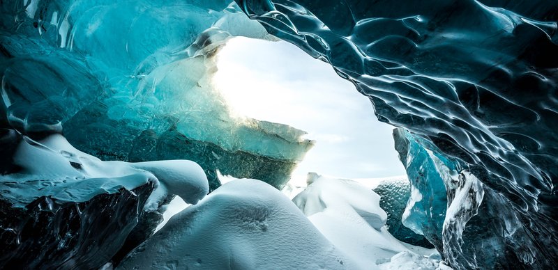 Blue ice cave inside an Icelandic glacier