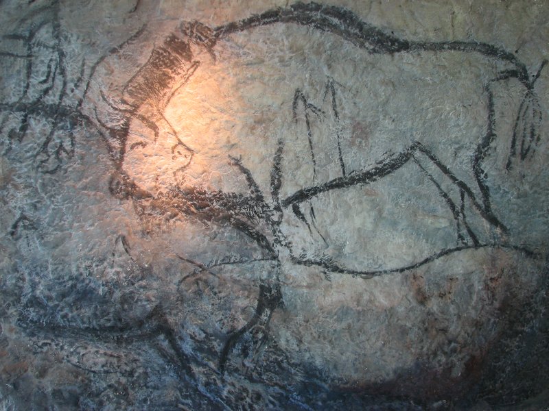 Paleolithic bison painting inside the Grotte de Niaux, Ariège, France