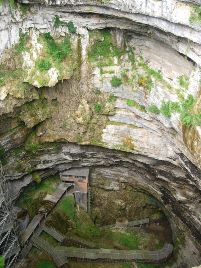 The vertical entrance shaft of the Gouffre de Padirac, Lot, France